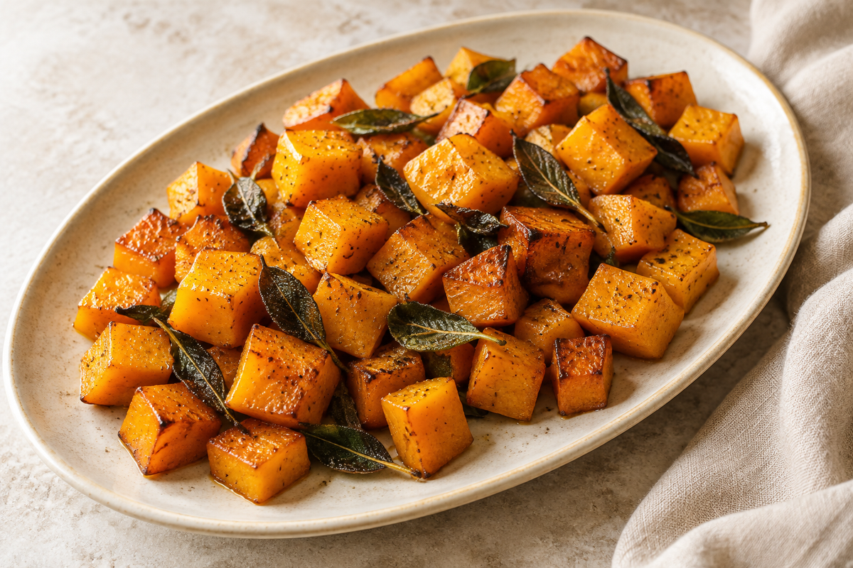 Easy Roasted Butternut Squash with Olive Oil and Sage